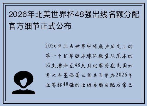 2026年北美世界杯48强出线名额分配官方细节正式公布 2026年北美世界杯48强出线名额分配官方细节正式公布